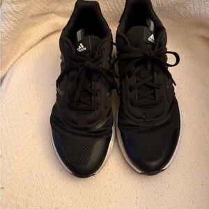Adidas Black Mesh Athletic Shoes with White Soles